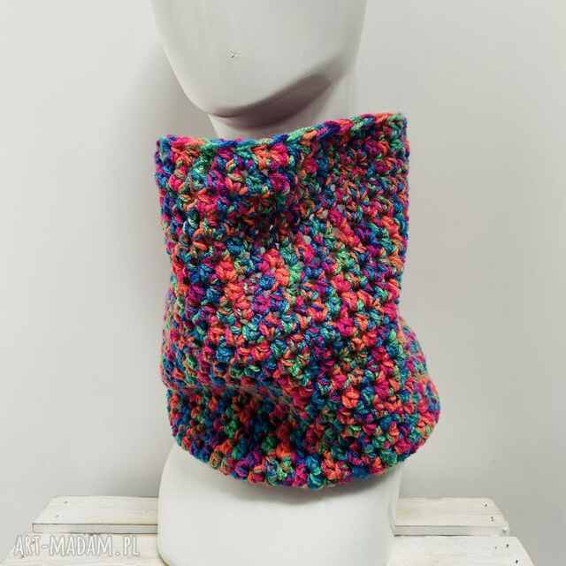 Dziergany ciepły komin otulacz multikolor neonowy