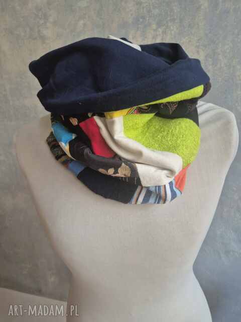 komin miękki patchworkowy kolorowy uniwersalny damski rozmiar 49cm na 47cm box a1