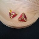 Red Chevron - jesienny zestaw biżuterii: bransoletka i kolczyki sztyfty