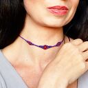 Trio Agat w mikromakrama - komplet naszyjnik choker i bransoletka (regulowany)