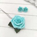 Komplet róże sztyfty i zawieszka miętowo-turkusowe handmade masa polimerowa stal nierdzewna, kwiaty