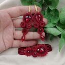 Bordowy komplet soutache z kryształami - prezent dla mamy