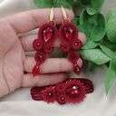 Bordowy komplet soutache z kryształami - prezent dla mamy