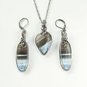 Komplet biżuterii Opal Niebieski - kolczyki i naszyjnik ze stali chirurgicznej handmade wire wrapping