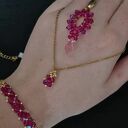 Komplet Biżuterii „Fuchsia & Rose” - Naszyjnik, Bransoletka i Kolczyki