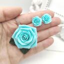 Komplet róże sztyfty i zawieszka miętowo-turkusowe handmade masa polimerowa stal nierdzewna, kwiaty
