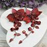 kolczyki orchidee - bordowy komplet biżuterii kwiatowy wisior