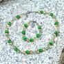 naszyjnik delikatny zestaw zielony komplet biżuterii z kocim okiem i koralikami z zielonym kamieniem