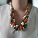 Naszyjnik drewniany duży masywny pomarańcz zieleń krem