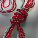Naszyjnik Korale Sznury Kryształki Czerwone Turkusowe