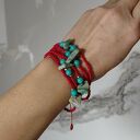 Naszyjnik Turkus Czerwień Długie Korale