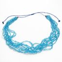 Naszyjnik wielorzędowy z koralików niebieski - Boho, styl morski, regulowany