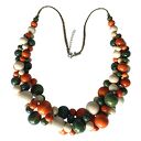 Naszyjnik drewniany duży masywny pomarańcz zieleń krem