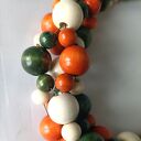 Naszyjnik drewniany duży masywny pomarańcz zieleń krem