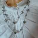 Naszyjnik Korale Perłowe Długi Sznur Pereł Szare Perły