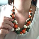 Naszyjnik drewniany duży masywny pomarańcz zieleń krem