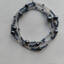 Naszyjnik Korale Perłowe Długi Sznur Pereł Szare Grafitowe Perły