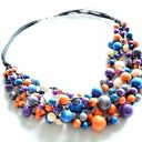 MAsywny naszyjnik z korali drewnianych Krem Popiel Chaber