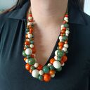 Naszyjnik drewniany duży masywny pomarańcz zieleń krem