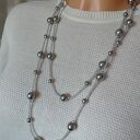 Naszyjnik Korale Perłowe Długi Sznur Pereł Szare Perły