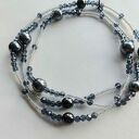 Naszyjnik Korale Perłowe Długi Sznur Pereł Szare Grafitowe Perły