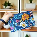 Kosmetyczka płaska do torebki z rączką KWIATY