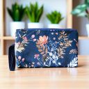 Kosmetyczka płaska do torebki z rączką KWIATY NA GRANACIE