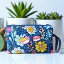Kosmetyczka płaska do torebki z rączką KWIATY