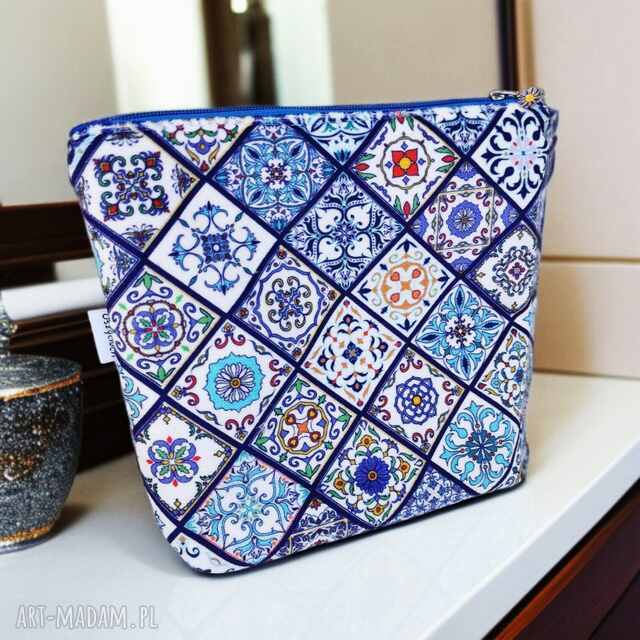 Kosmetyczka damska welurowa etui do torebki organizer do torby duża kosmetyczka kafle