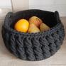 Koszyk z czarnego sznurka bawełnianego - na owoce ze sznurkowe dodatki