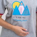 T-shirt damski w szare paski z autorskim nadrukiem