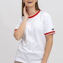 T-shirt damski basic biały/ ściągacz(różowo / czerwony)