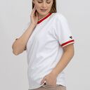 T-shirt damski basic biały/ ściągacz(różowo / czerwony)