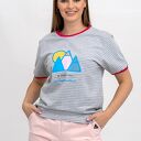 T-shirt damski w szare paski z nadrukiem