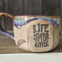 Kubek ceramiczny z sową i napisem - kamionka handmade
