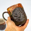 CERAMICZNY DUŻY KUBEK Z WILKIEM - BIESZCZADY - 600 ML ognisty /błysk