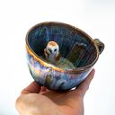 Ceramiczna filiżanka z figurką sowy płomykówki - Opal, ok. 310 ml (z talerzykiem)