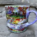 Porcelanowy kubek ręcznie malowany - Jesień w parku