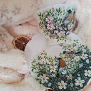 Dzikie róże i gile - ręcznie malowany komplet kubków z porcelany