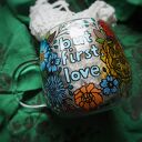 Ręcznie malowany szklany kubek LOVE blue 300 ml