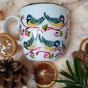 Barwny ręcznie malowany kubek z ptasim rajem - sikorki na porcelanie 480 ml