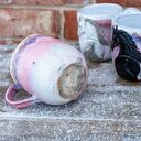 Ręcznie robiony duży kubek ceramiczny z kotem - Różowy sen Peony (ok. 450 ml)