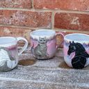 Ręcznie robiony duży kubek ceramiczny z kotem - Różowy sen Peony (ok. 450 ml)