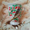 Kubek śniadaniowy z wiśniowym mazurkiem - ręcznie malowana porcelana