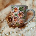 Kwiecisty kubek ręcznie malowany 300 ml - porcelana i kwitnące kwiaty