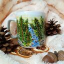Żołna i sarenki w pejzażu - ręcznie malowany kubek porcelanowy 270 ml