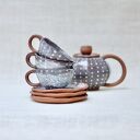 Imbryk i trzy filiżanki w kropki - ceramika handmade