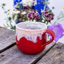 Ręcznie robiony duży kubek ceramiczny z koniem - czerwony, ok. 390 ml 