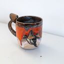 Duży kubek ceramiczny z grzybkami handmade - lawa beż, ok. 500 ml