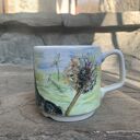 Porcelanowy kubek ręcznie malowany Kot w dmuchawcach